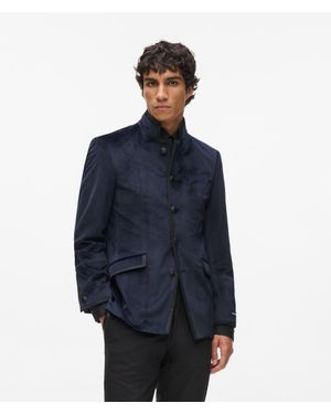 KARL LAGERFELD Velvet High-Stand Collar Jacket - Blue