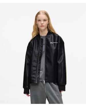 KL Jeans Faux Leather Bomber Jacket - Black