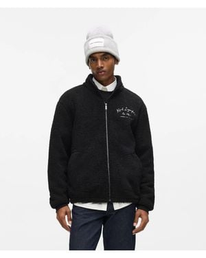 KARL LAGERFELD Loungewear Zip-Up Fleece Jacket - Black