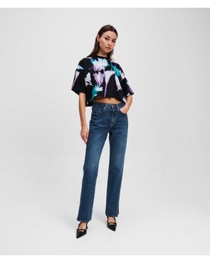 KL Jeans Split-Hem High-Rise Straight Jeans - Blue