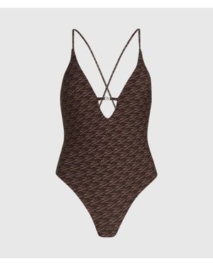 KARL LAGERFELD Autograph Cheeky Swimsuit - Brown