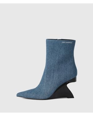 KARL LAGERFELD Waverely Denim Midi Boots - Blue
