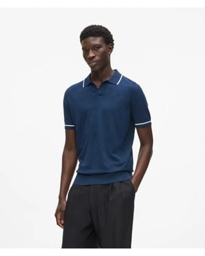 KARL LAGERFELD Contrast Piping Knit Polo Shirt - Blue