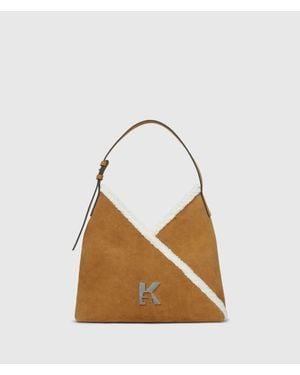 KL Jeans Geo Suede Small Tote Bag - Brown
