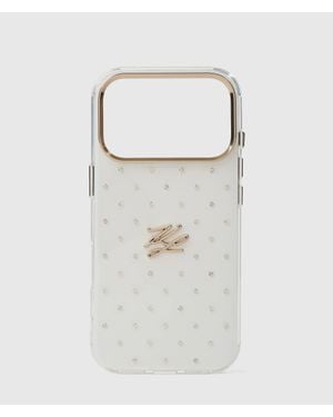 KARL LAGERFELD Autograph Rhinestone Iphone 17 Pro Case - White