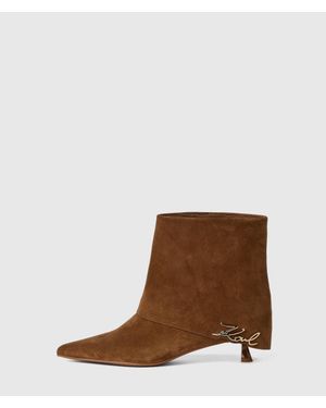 KARL LAGERFELD Pasha Fold-Down Suede Ankle Boots - Brown