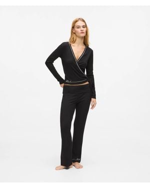 KARL LAGERFELD Signature Loungewear Flared Pants - Black