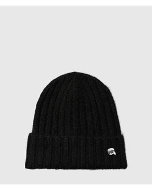 KARL LAGERFELD Ikon Pin Beanie - Black