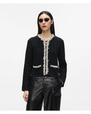 KARL LAGERFELD Textured Beaded Cardigan - Black