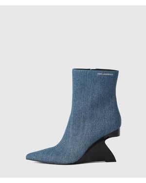 KARL LAGERFELD Waverely Denim Midi Boots - Blue
