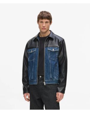KL Jeans Faux-Leather And Denim Jacket - Blue