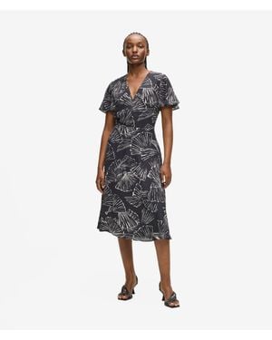 KARL LAGERFELD Fan Print V-Neck Dress - Blue