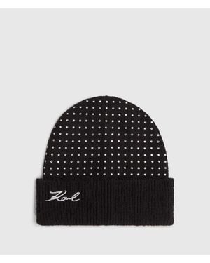 KARL LAGERFELD K/Signature Rhinestone Beanie - Black