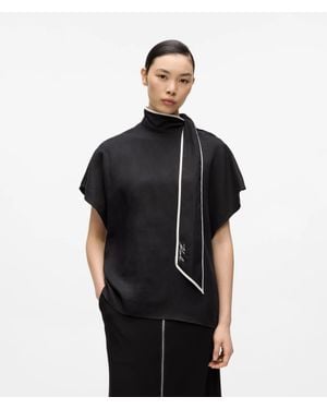 KARL LAGERFELD Linen Blend Pipelined Blouse - Black