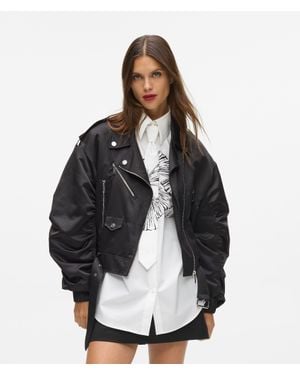 KARL LAGERFELD Satin Bomber Jacket - Brown