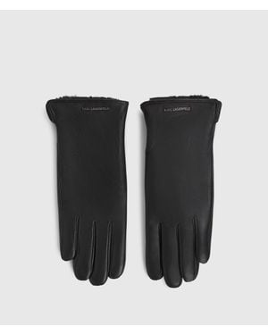KARL LAGERFELD Logo Leather Gloves - Black