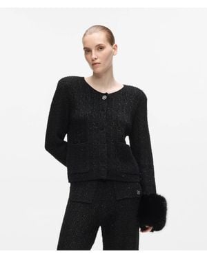 KARL LAGERFELD Faux-Fur Knitted Cardigan - Black