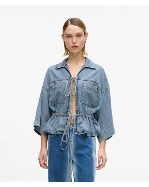 KL Jeans Short-Sleeved Tie Front Denim Shirt - Blue