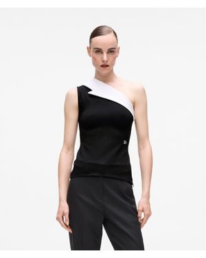 KARL LAGERFELD Karl Dna Asymmetric Lapel Top - Black