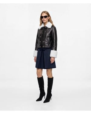 KARL LAGERFELD Velvet Detail Pleated Skirt - Blue
