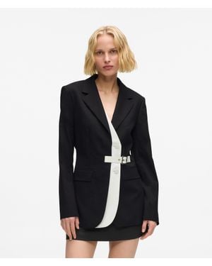 KARL LAGERFELD Belted Contrast Lapel Blazer - Blue
