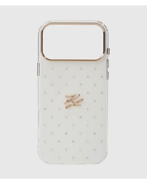 KARL LAGERFELD Autograph Rhinestone Iphone 17 Pro Max Case - White