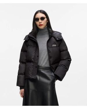 KARL LAGERFELD Short Hooded Puffer Jacket - Black