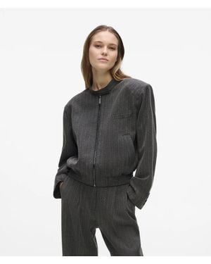 KARL LAGERFELD Pinstripe Tailored Bomber Jacket - Gray