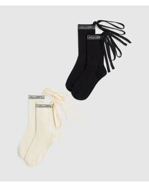 KARL LAGERFELD Logo Lace-Up Socks – 2-Pack - White