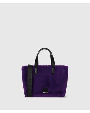 KL Jeans Box Logo Furry Mini Tote Bag - Purple