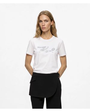 KARL LAGERFELD Signature Rhinestone T-Shirt - White