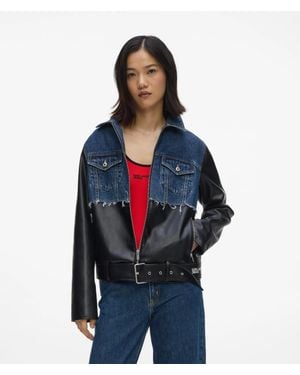 KL Jeans Faux-Leather And Denim Jacket - Blue