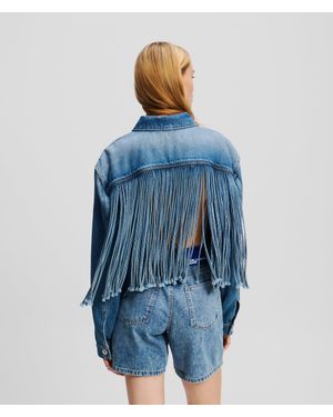 KL Jeans Relaxed Fringed Denim Jacket - Blue