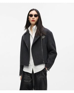 KARL LAGERFELD Wool-Blend Biker Jacket - Black