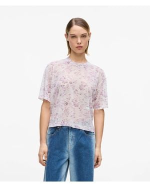 KL Jeans Short-Sleeved Floral Mesh T-Shirt - White
