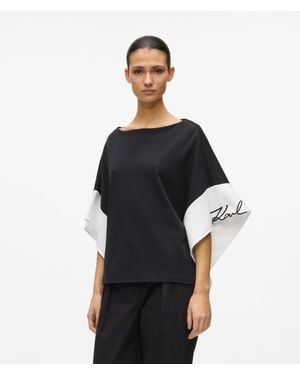 KARL LAGERFELD Signature Wide Sleeve Top - Black