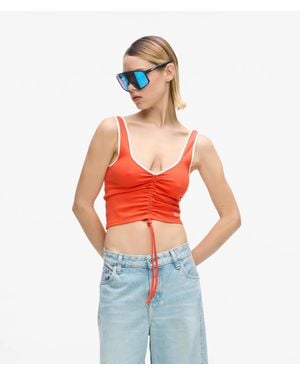 KL Jeans V-Neck Ruched Tank Top - Red