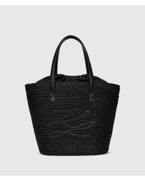 KARL LAGERFELD Autograph Raffia Beach Bag - Black