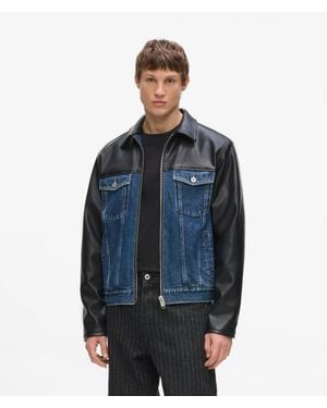 KL Jeans Faux-Leather And Denim Jacket - Blue