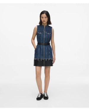 KL Jeans Faux-Leather And Denim Dress - Blue