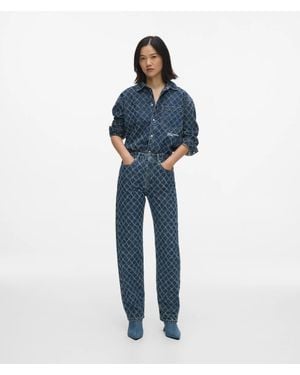 KL Jeans Argyle Print High-Rise Straight Jeans - Blue