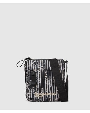 KL Jeans Nylon Linear Logo Crossbody Bag, Multicolored - Black