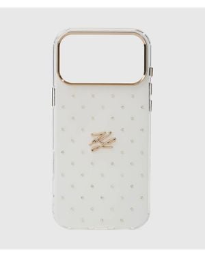 KARL LAGERFELD Autograph Rhinestone Iphone 17 Pro Max Case - White