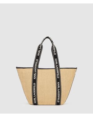 KARL LAGERFELD Logo Woven Beach Tote Bag - White