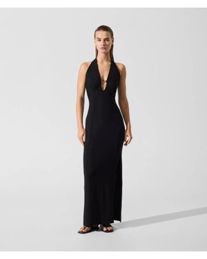 KARL LAGERFELD Signature Metallic Maxi Beach Dress - Black