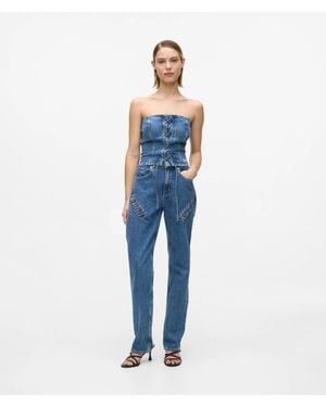 KL Jeans Tie Detail High-Rise Straight Jeans - Blue