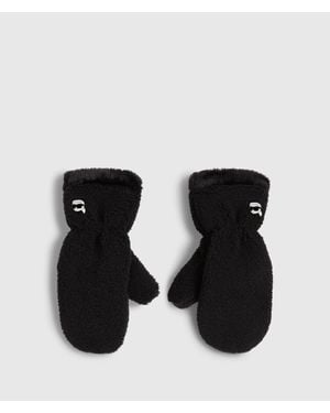 KARL LAGERFELD Ikon Faux-Shearling Mittens - Black