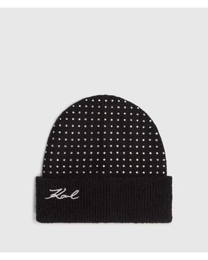 KARL LAGERFELD K/Signature Rhinestone Beanie - Black
