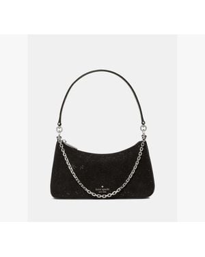 Kate Spade Margot Spade Flower Crystal Suede Shoulder Bag - Black