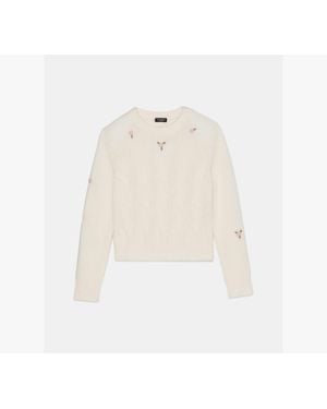 Kate Spade Cropped Cable Crew Neck Sweater - White